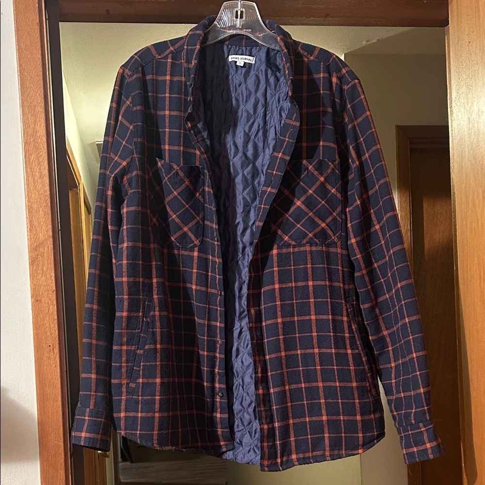 Quilt-Lined Navy & Rust Plaid Shacket